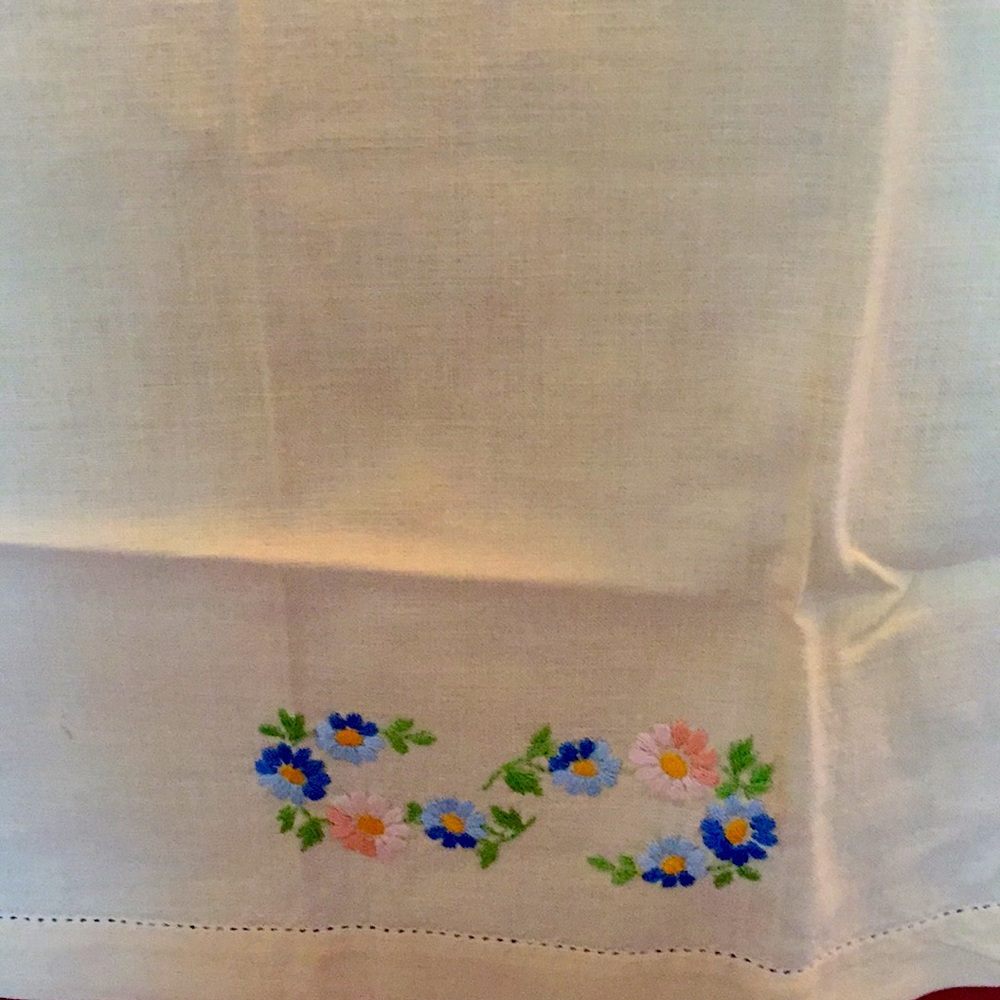 Hand embroidered tea towel